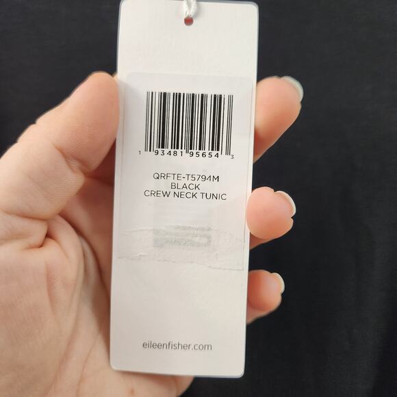 Eileen Fisher Stretch Crew-Neck Tunic Top L Black Minimalist Casual Relaxed Fit - Picture 7 of 8